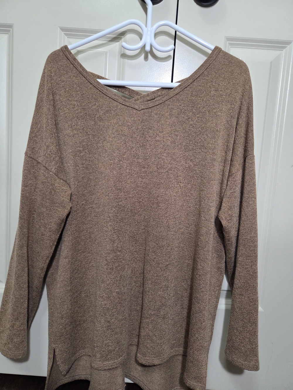 Women's Brown V-Neck Lightweight Pullover Hoodie